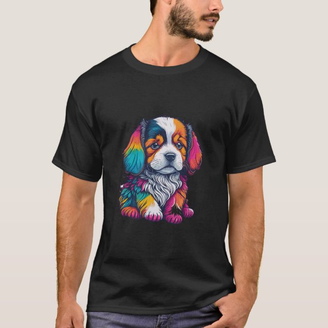 T-shirt Illustration De Chiot Avec Une Couleur Vive (Devant)