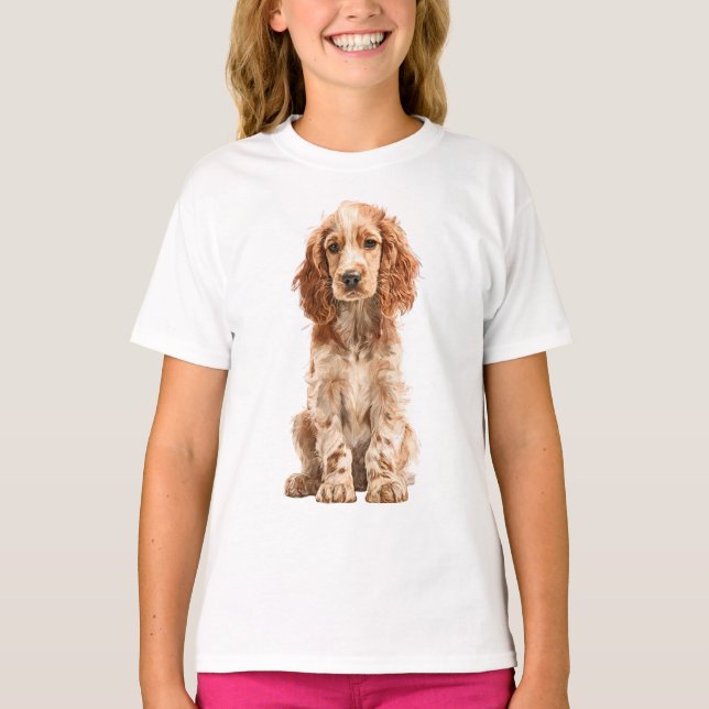 T-shirt Illustration de chiot Golden Cocker Spaniel pour e (Devant)