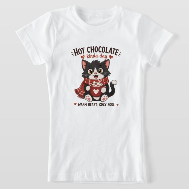 T-Shirt Illustration de Chocolat Chaud pour Chat Cozy (Poser)