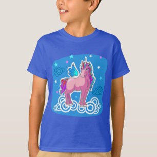 T-shirt Illustration de Cute Unicorn avec ailes arc-en-cie