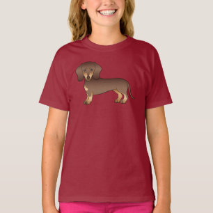 T-shirt Illustration de Dachshund aux poils courts marron 