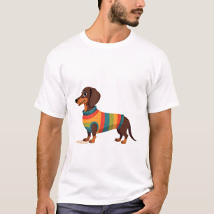 T-shirt Illustration de dachshund en pull vintage arc-en-c
