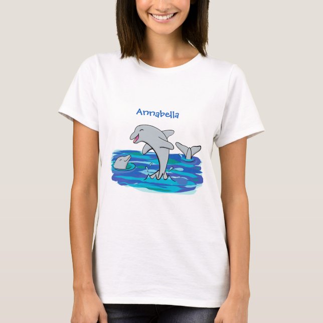T-shirt Illustration de dauphins heureux adorables (Devant)