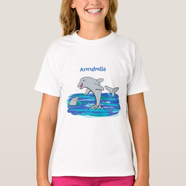 T-shirt Illustration de dauphins heureux adorables (Devant)