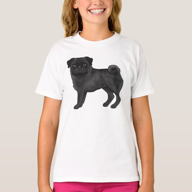 T-shirt Illustration de design de race de chien Carlin noi (Devant)