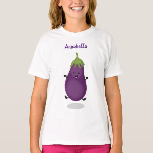 T-shirt Illustration de dessin animé d'aubergine mignonne