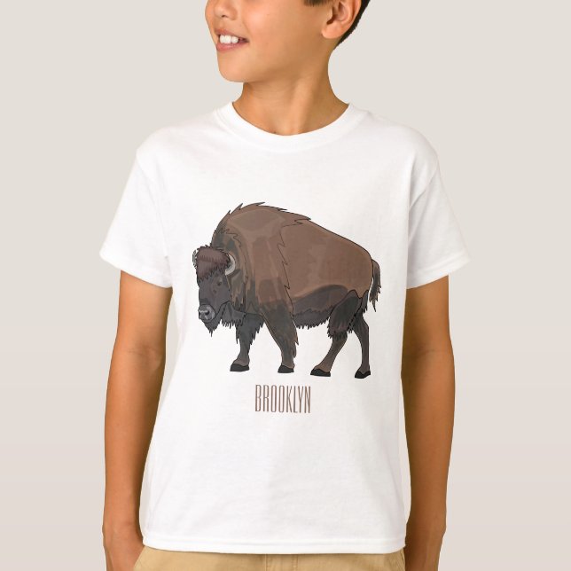 T-shirt Illustration de dessin animé de bison (Devant)