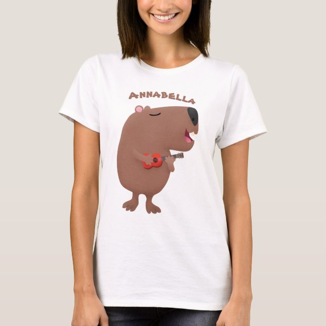 T-shirt Illustration de dessin animé de capybara ukulele (Devant)