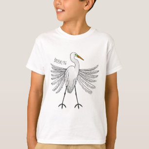 T-shirt Illustration de dessin animé de grand héron blanc