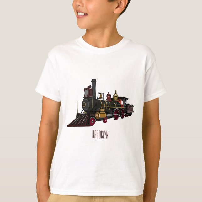 T-shirt Illustration de dessin animé de locomotive à vapeu (Devant)