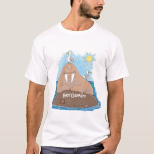 T-shirt Illustration de dessin animé de morse heureux drôl