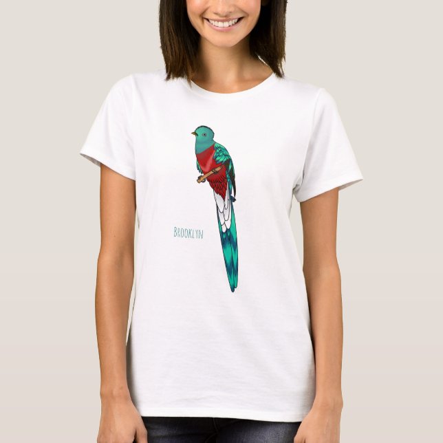 T-shirt illustration de dessin animé d'oiseau quetzal resp (Devant)
