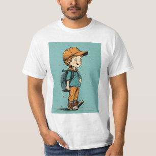 T-shirt Illustration de dessin animé d'un garçon avec Back