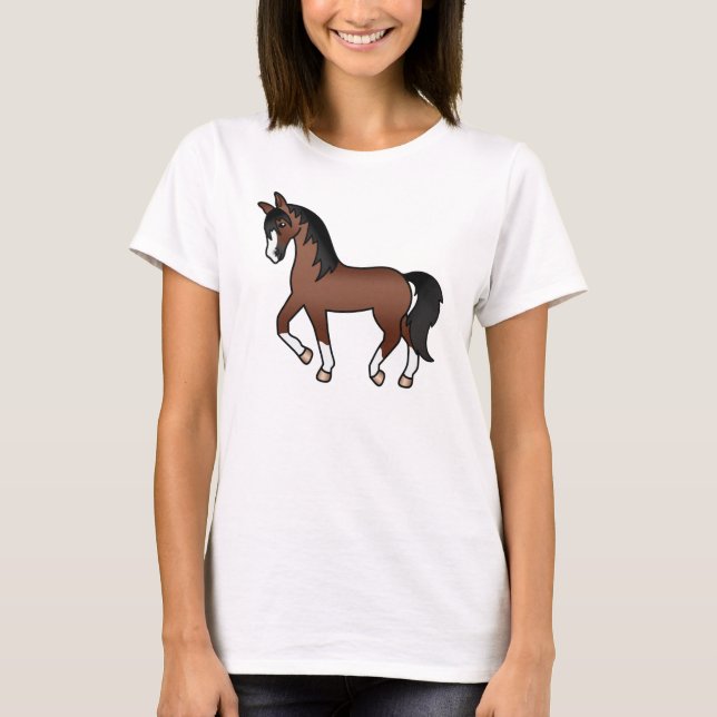 T-shirt Illustration de dessin animé mignon de cheval trot (Devant)