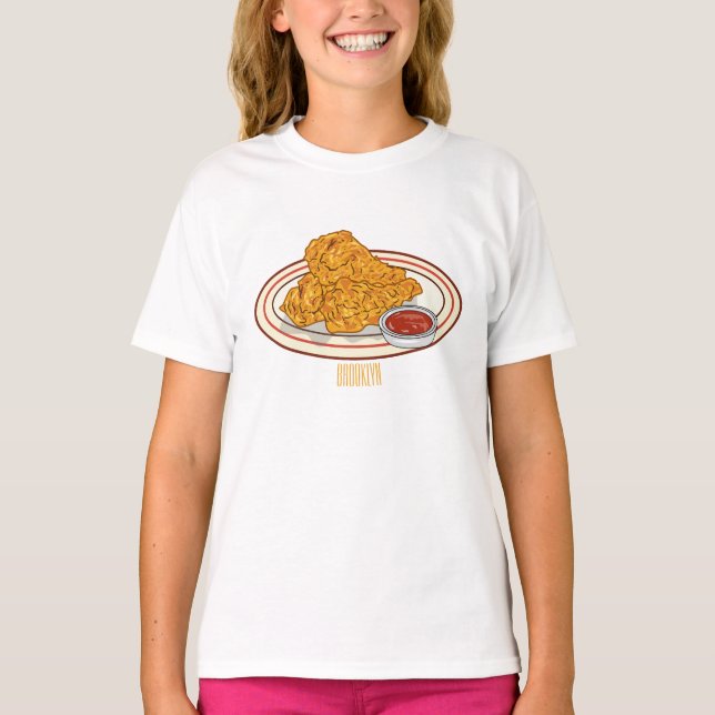 T-shirt Illustration de dessin animé sur le poulet frit (Devant)