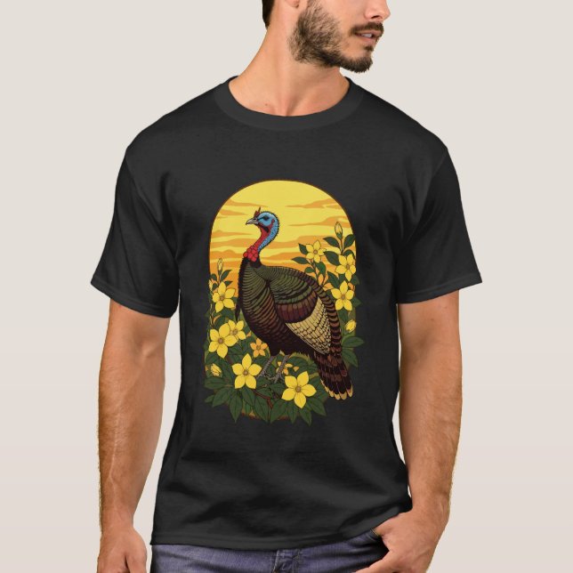 T-shirt Illustration de Dindon sauvage et fleurs de Gelsem (Devant)