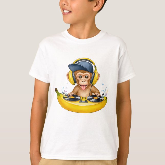 T-shirt Illustration de DJ singe mignon (Devant)