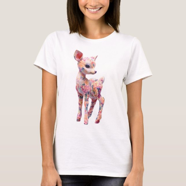 T-shirt Illustration de faon floral femme (Devant)