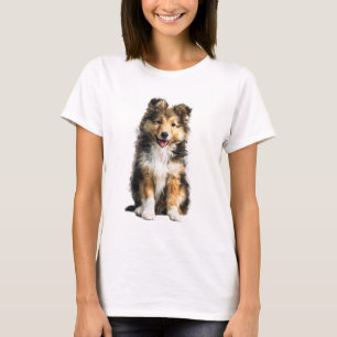 T-shirt Illustration de femme avec un chiot Shetland Sheep