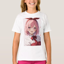 Illustration de fille anime aux cheveux roses mign