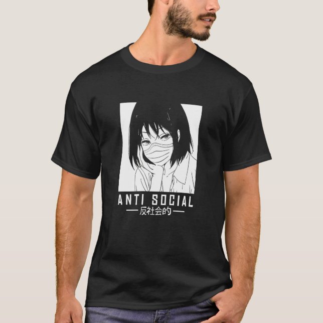 T-shirt Illustration De Fille Japonaise Antisociale Avec F (Devant)