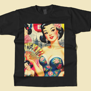 T-shirt Illustration de filles japonaises Vintages