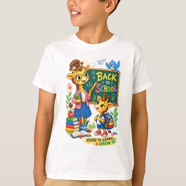 T-shirt Illustration de girafe retour à l'école (Devant)
