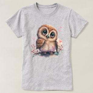 T-shirt Illustration de hibou entourée de coeurs et de fle
