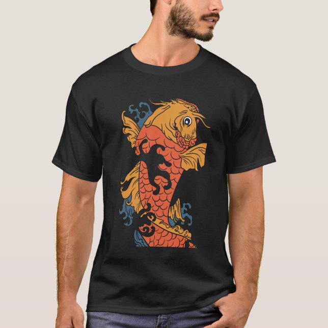 T-shirt Illustration de Koi Fish Simple Black Art (Devant)