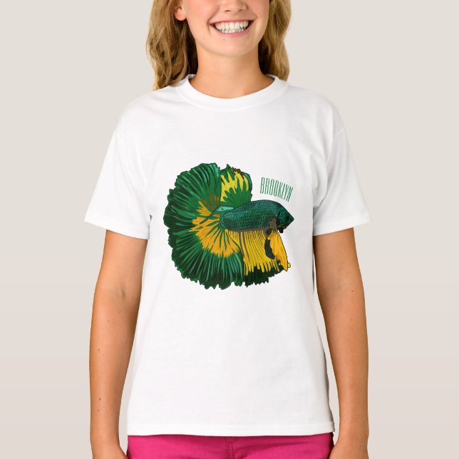 T-shirt Illustration de la caricature de poisson de combat (Devant)