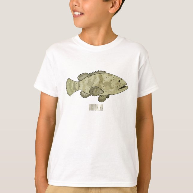 T-shirt Illustration de la caricature du poisson de mérou (Devant)