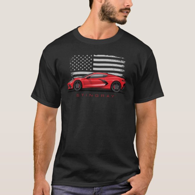 T-shirt Illustration de la Chevy Corvette C8 noire (Devant)