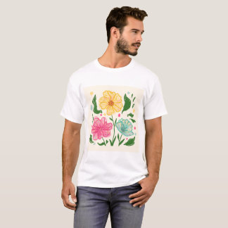 T-shirt Illustration de la fleur colorée de Whimsical - De