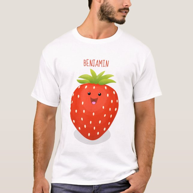T-shirt Illustration de la fraise Cute kawaii (Devant)