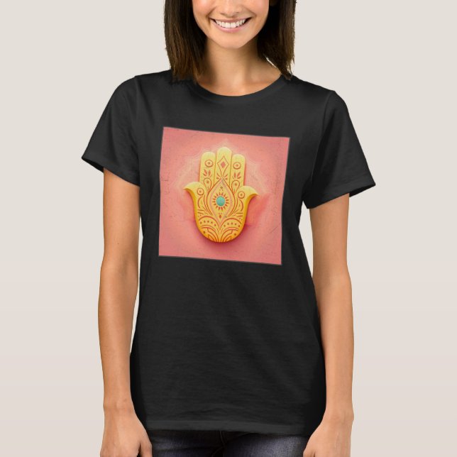 T-shirt Illustration de la main du hamsa jaune Pastel Coul (Devant)