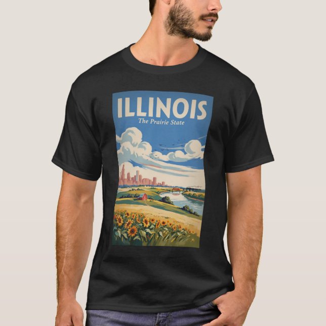 T-shirt Illustration de la skyline de Chicago dans l'Illin (Devant)
