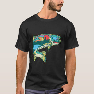 T-shirt Illustration de la truite de la nature Retr de pêc