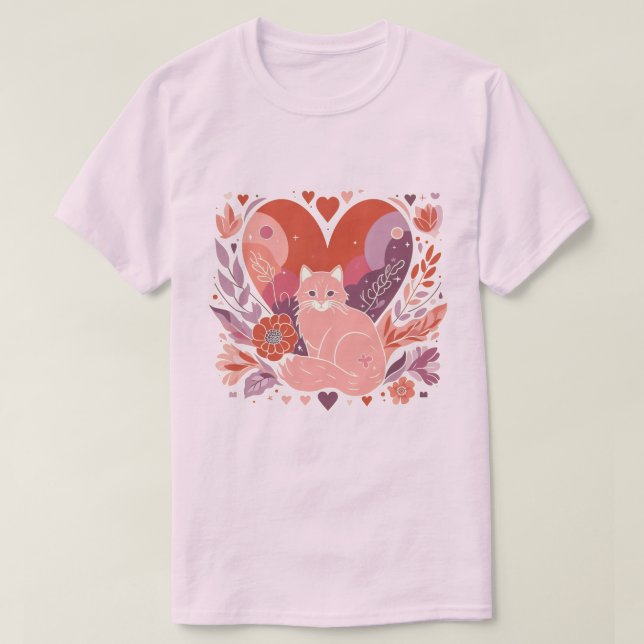 T-shirt Illustration de l'amour pour les chats Fleurs card (Design devant)