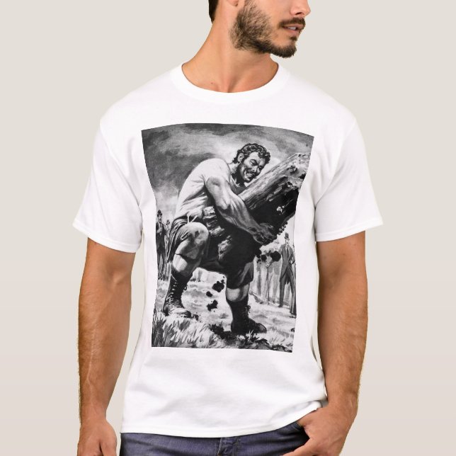 T-shirt Illustration de l'ancien homme fort levant un jour (Devant)