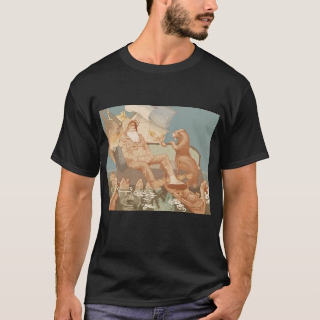 T-shirt Illustration de l'ancien marin brûle navire en mer (Devant)