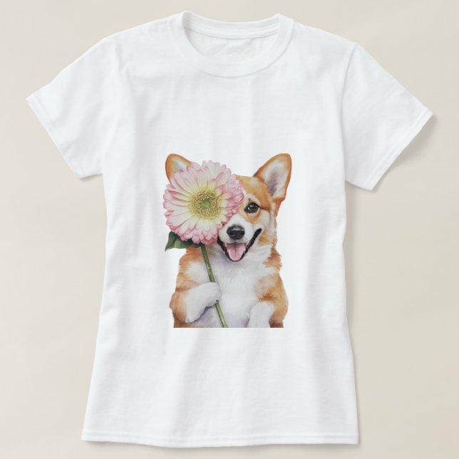 T-shirt Illustration de l'aquarelle adorable de Corgi (Design devant)