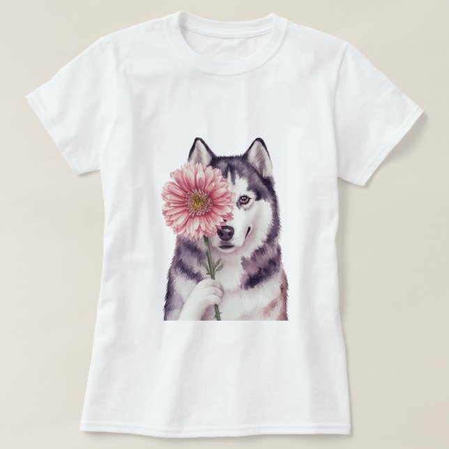 T-shirt Illustration de l'aquarelle adorable Husky (Design devant)