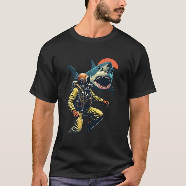 T-shirt Illustration de l'attaque de requin par plongeur R (Devant)