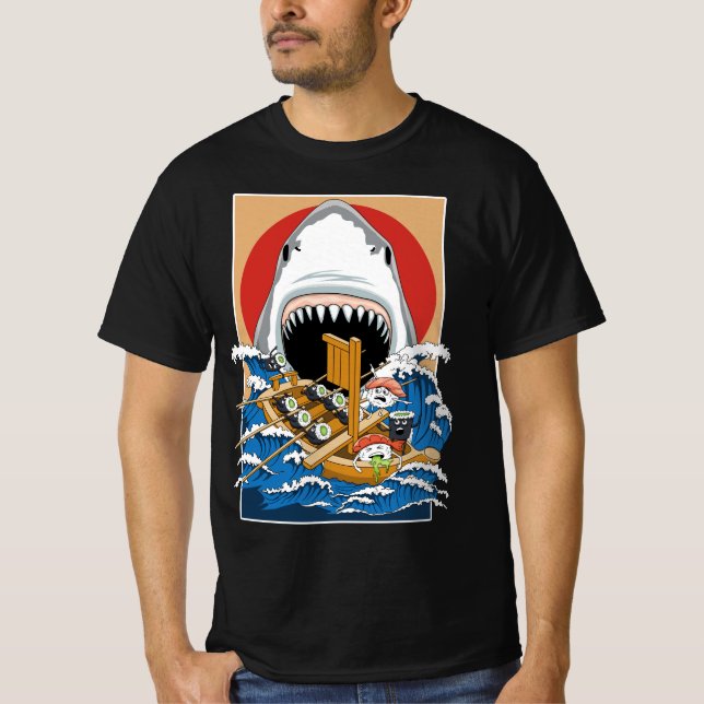 T-shirt Illustration de l'attaque de requins sushis (Devant)