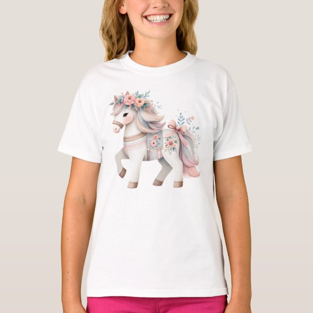 T-shirt Illustration de l'Imaginaire Floral Pastel Horse (Devant)