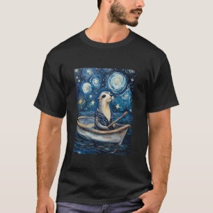 T-shirt Illustration de lion de mer sous une nuit étoilée