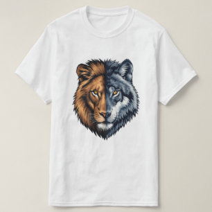 T-shirt Illustration de lion loup à visage divisé coloré