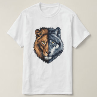 T-shirt Illustration de lion loup à visage divisé coloré