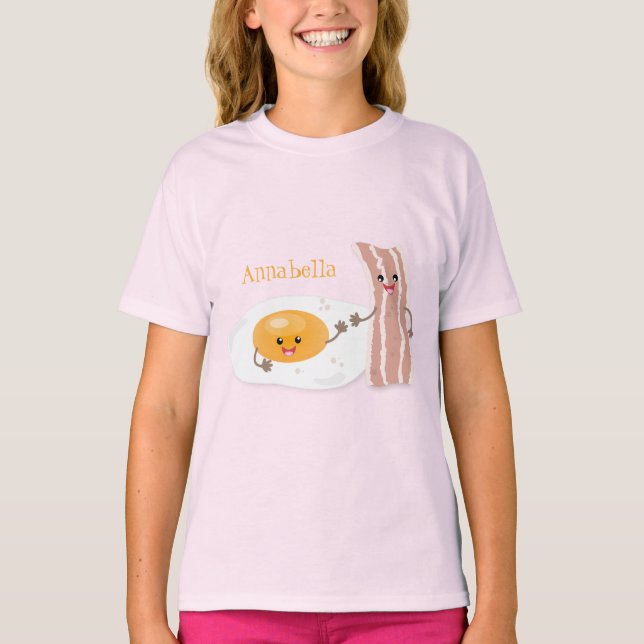 T-shirt Illustration de l'oeuf de Cute kawaii et du bacon (Devant)