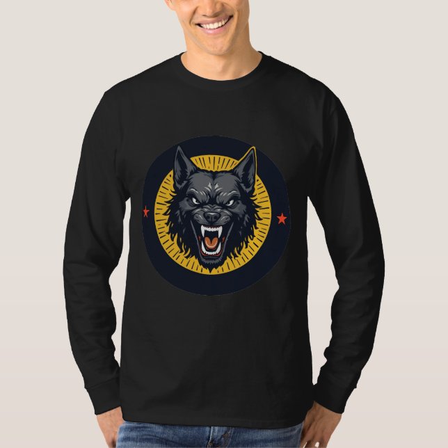 T-shirt Illustration de loup féroce avec design circulaire (Devant)